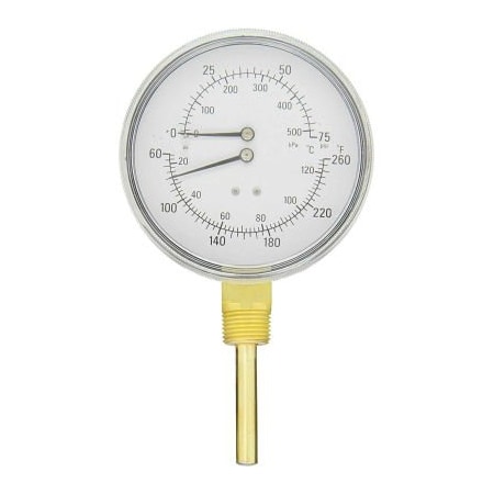 Engineered Specialty Products, Inc PIC Gauges 4" Tridactor Boiler Pressure Gauge, 1/2" NPT, 0/75 PSI, Lower Mount, TRI-RC-402L-D TRI-RC-402L-D